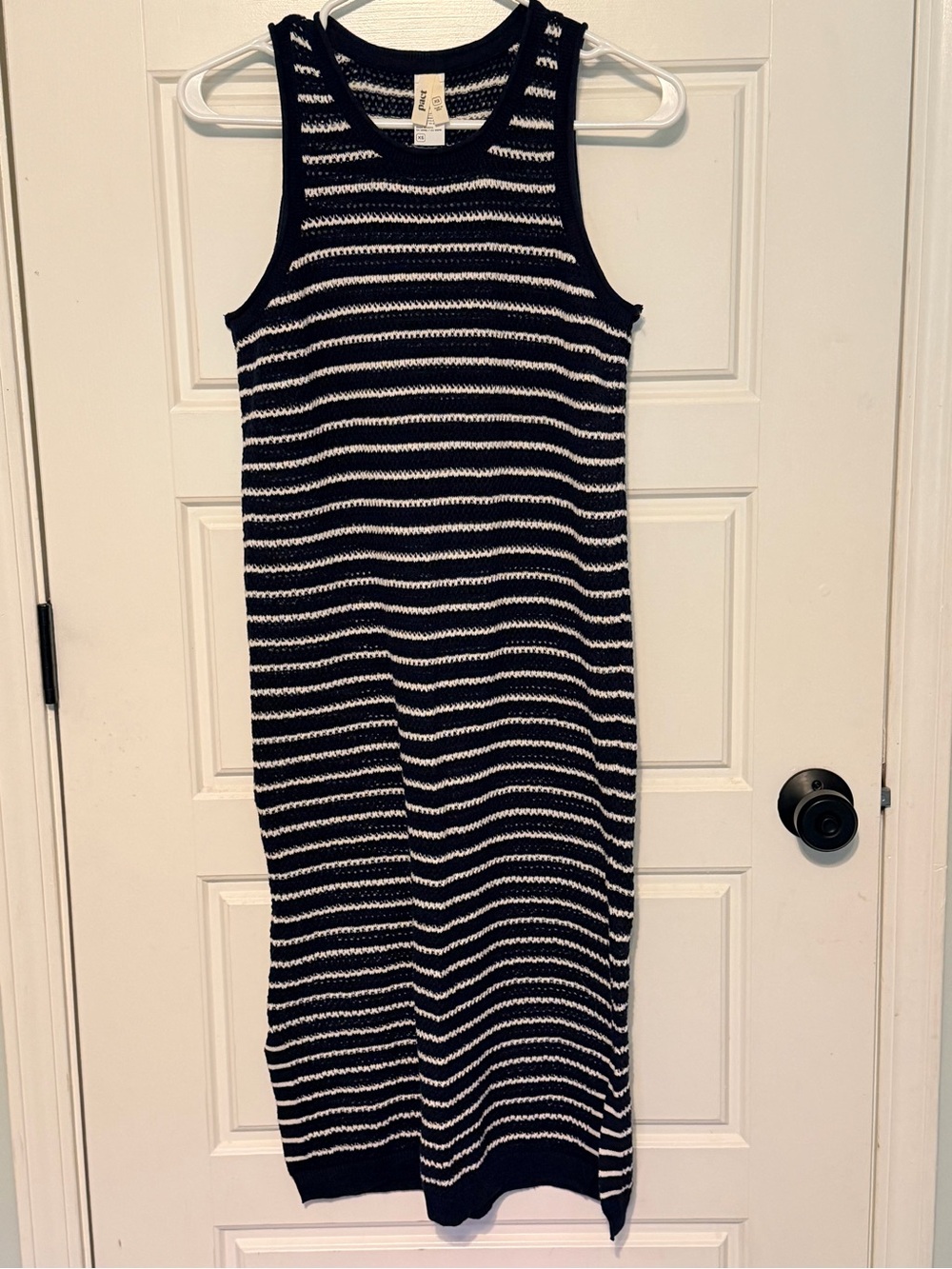Pact Navy & White Striped Crochet Midi Tank Dress / Cover Up